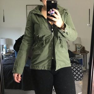 H&M olive green utility hooded jacket